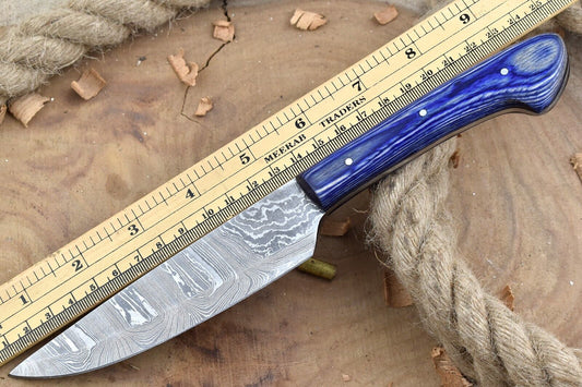 Custom Handmade Damascus Steel Chef Knife – 10.5" Kitchen Knife with 5.5" Blade & Blue Dollar Sheet Handle