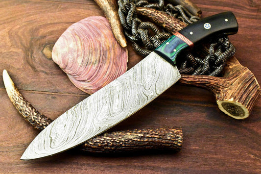 Custom Handmade Damascus Steel Chef Knife – 11.75" Full Tang Blade with Micarta Handle