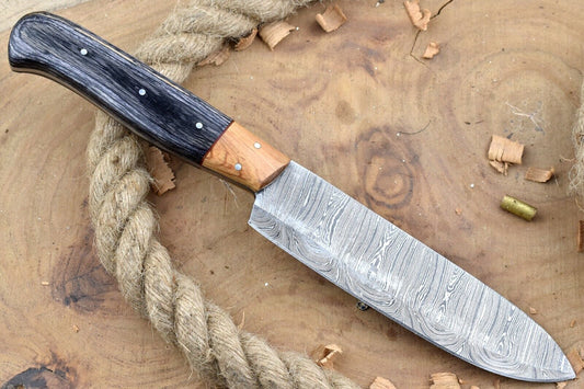 Custom Handmade Damascus Steel Chef Knife – 11" Kitchen Knife with 6" Blade & Black Dollar Sheet Handle


