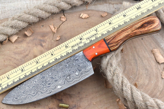 Custom Handmade Damascus Steel Chef Knife – 11" Kitchen Knife with 6" Blade & Dollar Sheet Handle