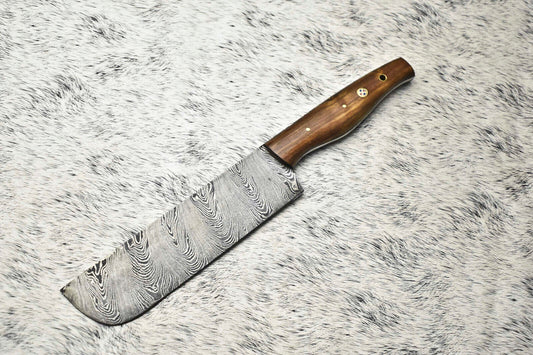 Custom Handmade Damascus Steel Chef Knife – 12" Full Tang Blade with Leather Sheath