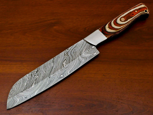 Custom Handmade Damascus Steel Chef Knife – 12" Full Tang with Hardwood Handle