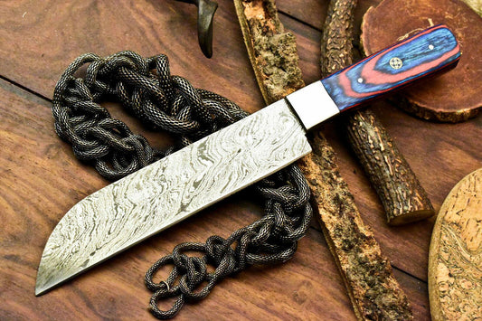 Custom Handmade Damascus Steel Chef Knife | 13" Full Tang Blade with Hardwood Handle