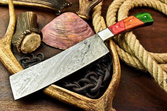 Custom Handmade Damascus Steel Chef Knife 13 Inch Full Tang Kitchen Knife with Wood Handle