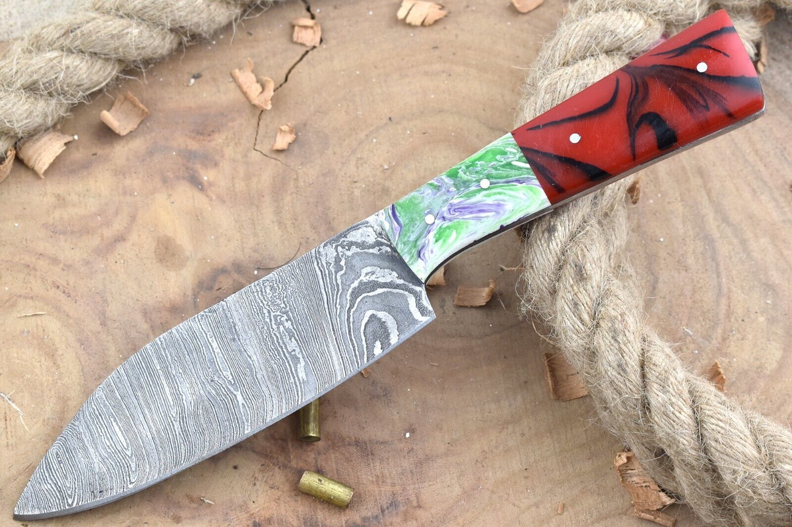 Custom Handmade Damascus Steel Chef Knife – 9.5" Kitchen Knife with 5" Blade & Multi Resin Handle