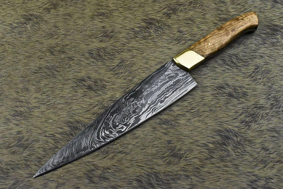 Custom Handmade Damascus Steel Chef Knife – Full Tang, Hard Wood Handle