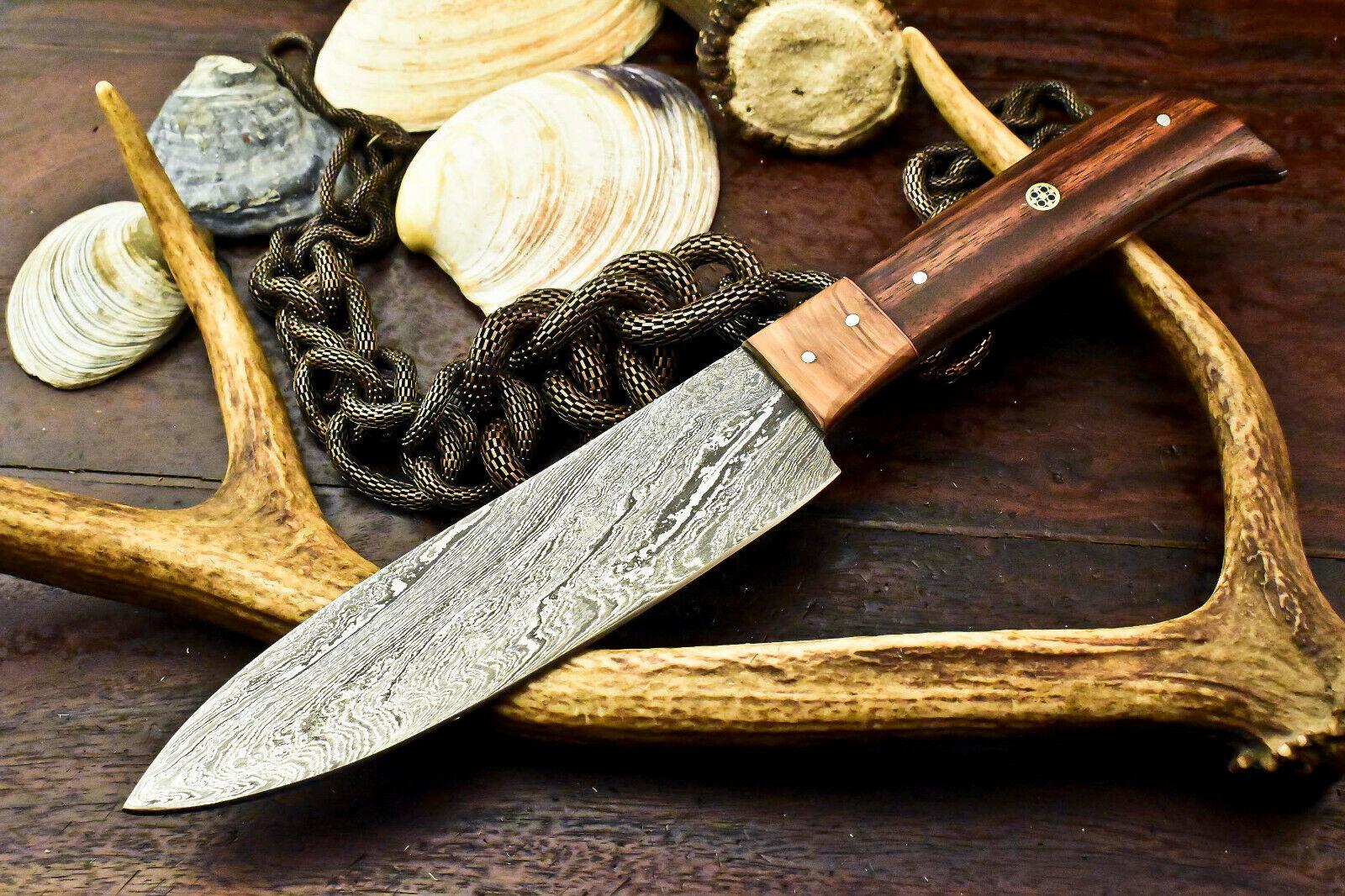 Custom Handmade Damascus Steel Chef Knife | Full Tang Hardwood Handle