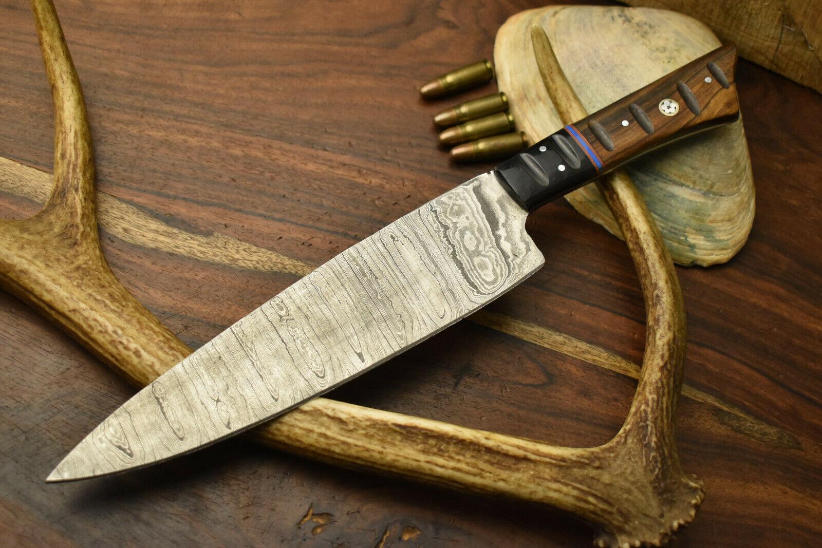 Custom Handmade Damascus Steel Chef Knife Full Tang Kitchen Blade with Wood Handle