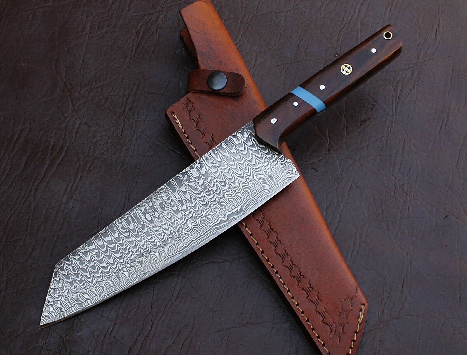Custom Handmade Damascus Steel Chef Knife Full Tang Kitchen Knife with Wood Handle