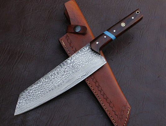 Custom Handmade Damascus Steel Chef Knife Full Tang Kitchen Knife with Wood Handle