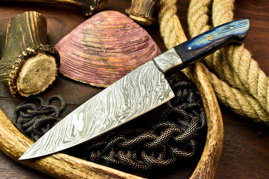 Custom Handmade Damascus Steel Chef Knife Full Tang with Hard Wood Handle – 10.5"