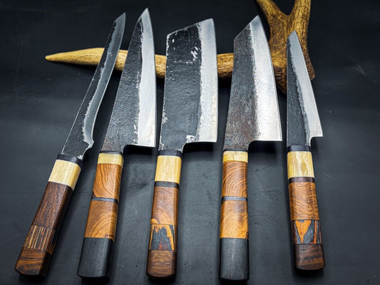 Custom Handmade Damascus Steel Chef Knife Set with Leather Sheath – Hunting and Kitchen Collection