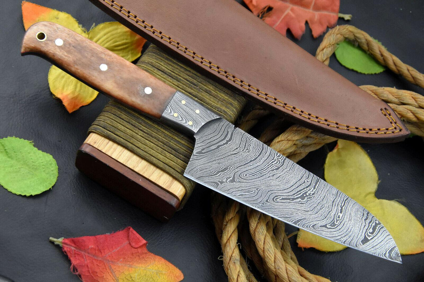Custom Handmade Damascus Steel Chef Knife With Walnut Handle Damascus Chef Knife