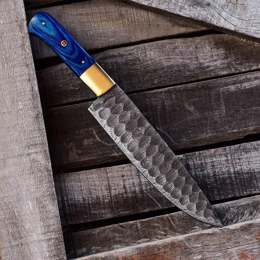 Custom Handmade Damascus Steel Chef Knife with Bull Horn Handle – Full Tang Kitchen & Hunting Knife