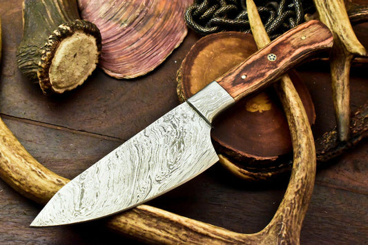Custom Handmade Damascus Steel Chef Knife with Full Tang Design | 10-Inch Overall, 5.5-Inch Blade, Hardwood Handle