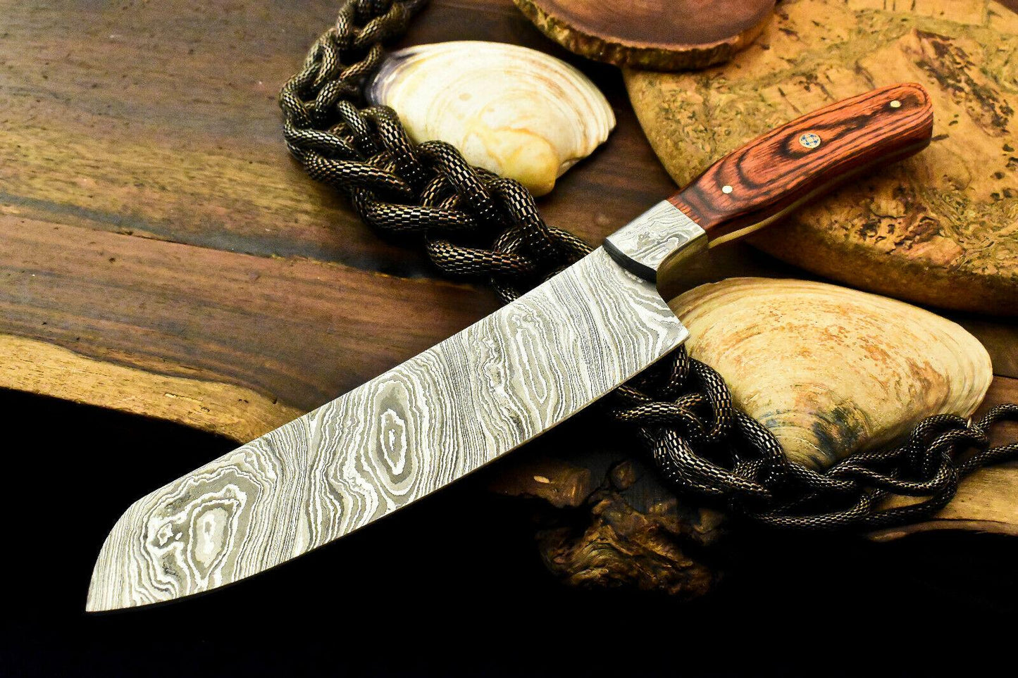 Custom Handmade Damascus Steel Chef Knife with Hard Wood Handle and Mosaic Pin, Full Tang, 384-Layer Forged Blade, Acid-Etched, Precision Sharpened