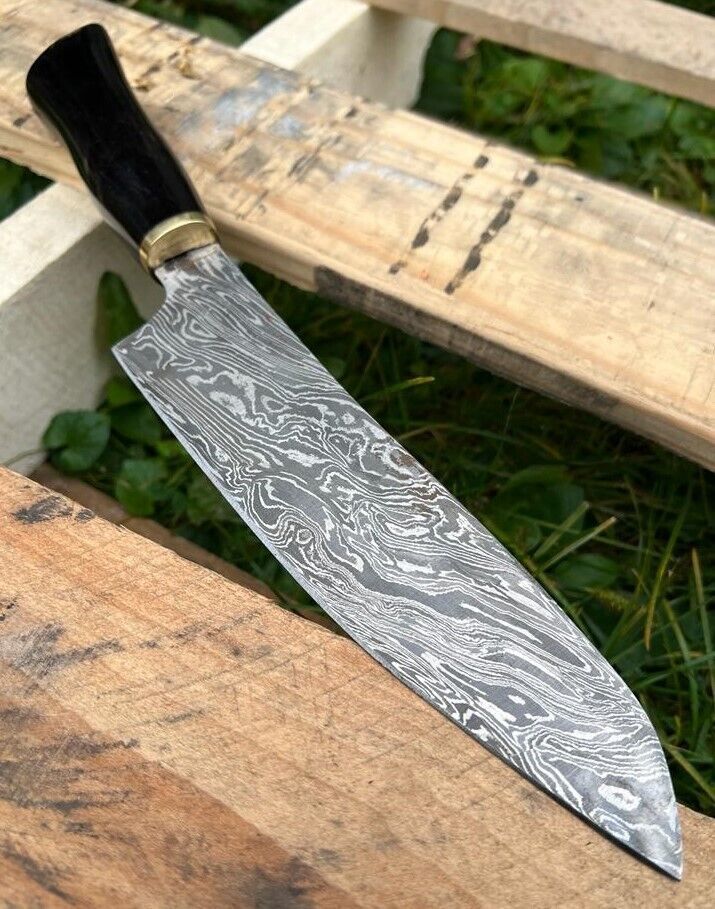 Custom Handmade Damascus Steel Chef and Kitchen Knife 12" With Wood Handle