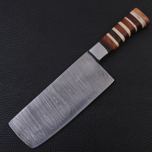 Custom Handmade Damascus Steel Cleaver Knife – Kitchen Chef Cutlery with Micarta Handle

