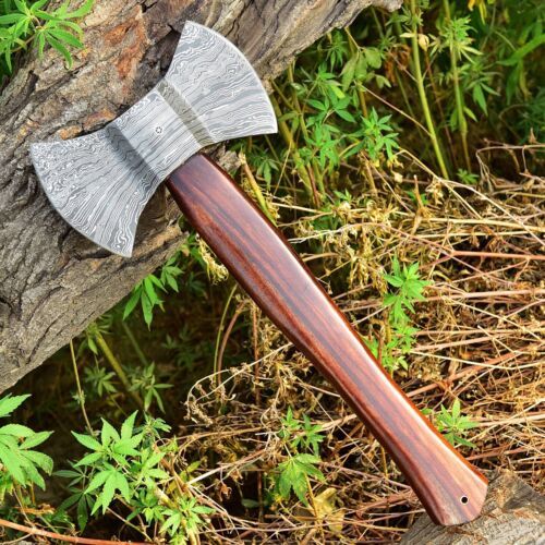 Custom Handmade Damascus Steel Double Head Axe with Cocobolo Wood Handle Damascus Axe for Sale