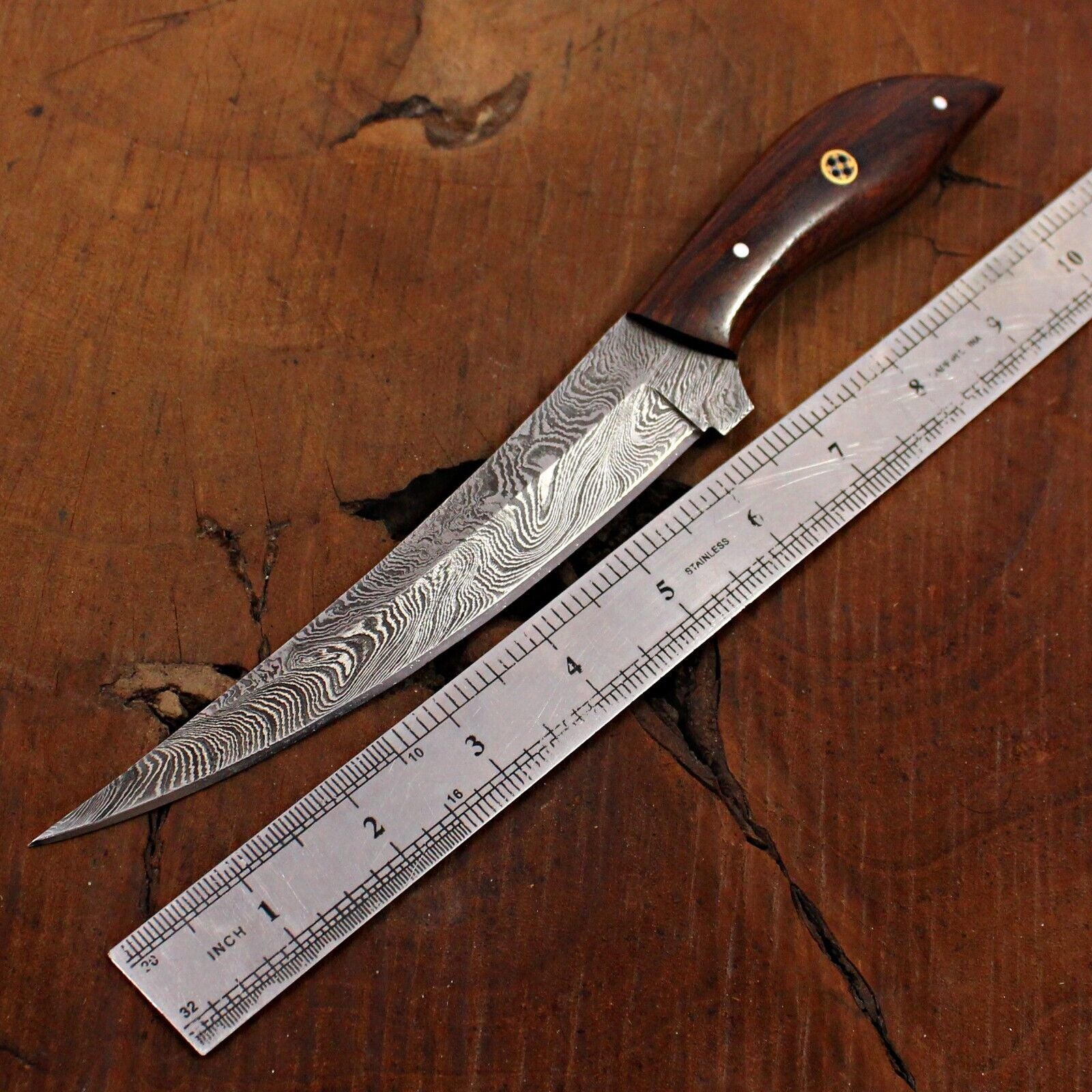 Custom Handmade Damascus Steel Fillet Knife Brisket, Kitchen Knife W/Sheath