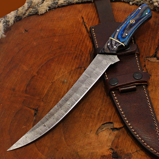 Custom Handmade Damascus Steel Fillet Knife & Damascus Fillet Knife W/Sheath