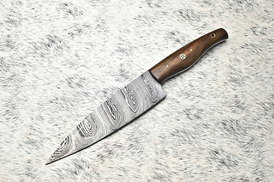 Custom Handmade Damascus Steel Full Tang Chef Knife with Leather Sheath – 384 Layer Sport Knife

