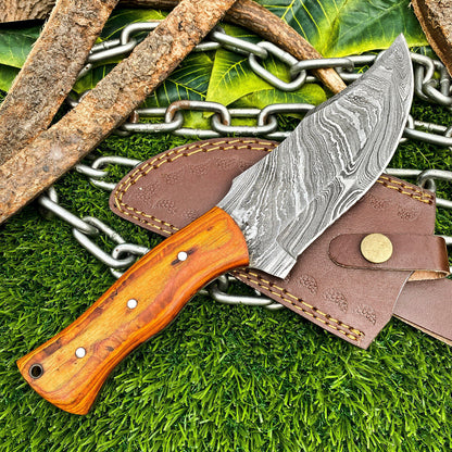 Custom Handmade Damascus Steel Full Tang Tracker Knife – Hardwood Handle