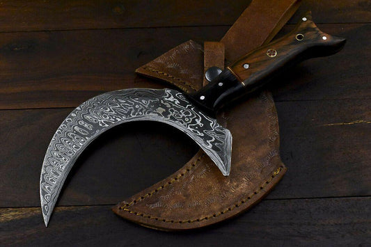 Custom Handmade Damascus Steel Hard Wood Hunting Clever Chopper Axe Knife