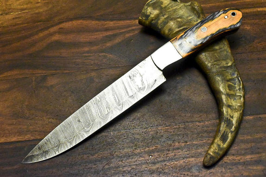 Custom Handmade Damascus Steel Hunting & Chef Knife – 12.8" with Hardwood Handle