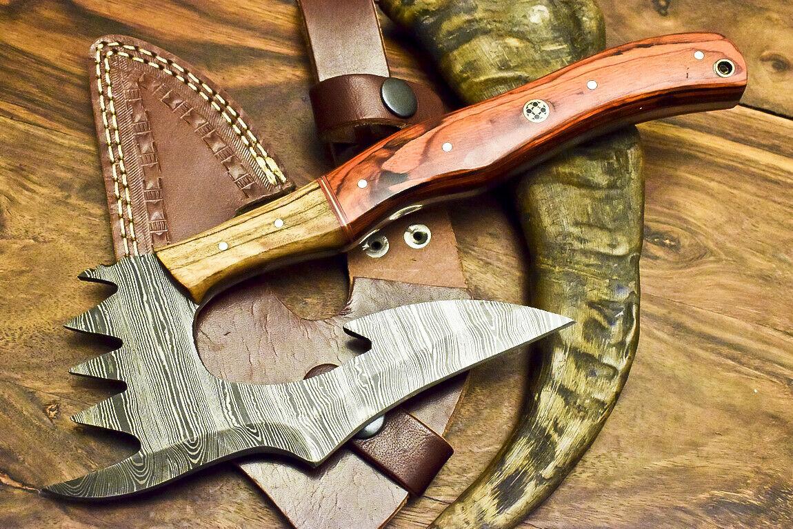 Custom Handmade Damascus Steel Hunting Cleaver Chopper Axe Knife With Wood Handle