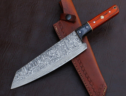Custom Handmade Damascus Steel Kitchen Chef Knife With Wood Handle