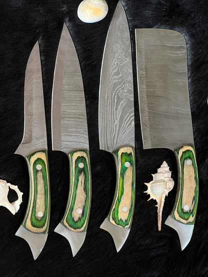 Custom Handmade Damascus Steel Professional Chef Knife Set | Camel Bone & Wood Handle

