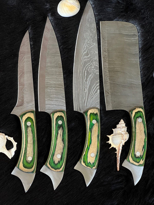 Custom Handmade Damascus Steel Professional Chef Knife Set | Camel Bone & Wood Handle

