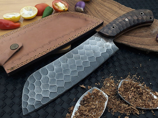 Custom Handmade Damascus Steel Serbian Cleaver – Butcher & Chef Knife, Hand-Forged Kitchen Tool