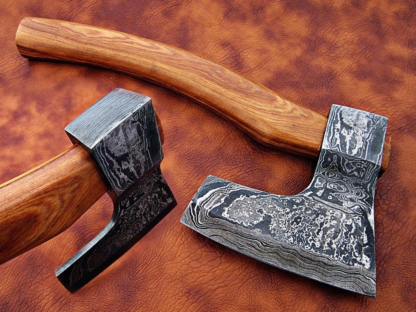 Custom Handmade Damascus Steel Tomahawk Axe with Twist Pattern Blade