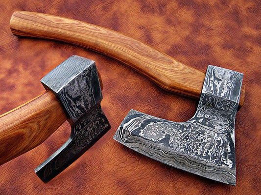 Custom Handmade Damascus Steel Tomahawk Axe with Twist Pattern Blade