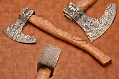Custom Handmade Damascus Steel Tomahawk Viking Axe with Wood Handle