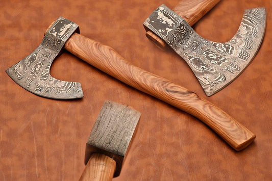 Custom Handmade Damascus Steel Tomahawk Viking Axe with Wood Handle