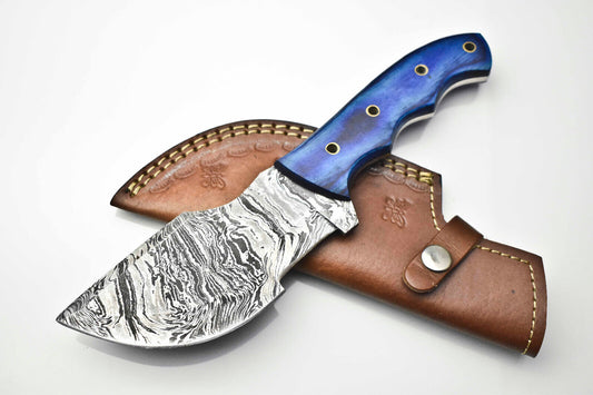 Custom Handmade Damascus Steel Tracker Knife 10" | Hardwood Handle & Leather Sheath