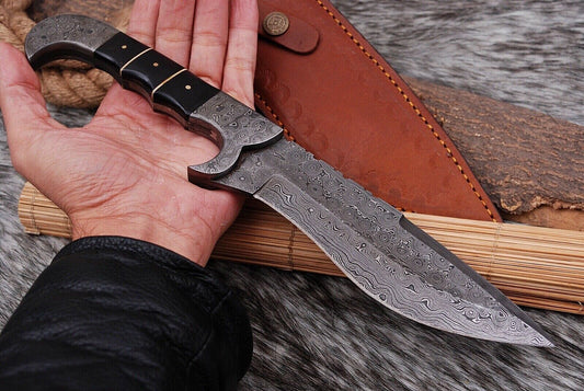 Custom Handmade Damascus Steel Tracker Knife – 12" Hunting Survival Camping Butcher Skinning Blade with Leather Sheath