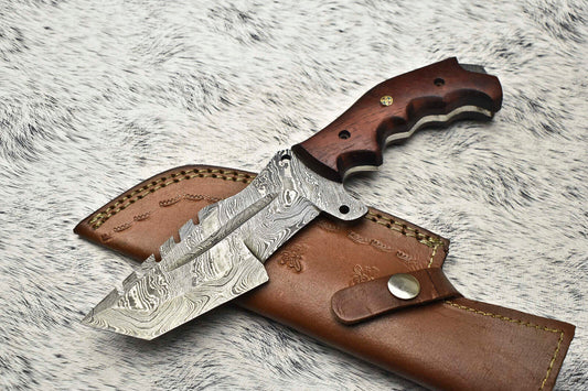 Custom Handmade Damascus Steel Tracker Knife | Camel Bone & Hard Wood Handle