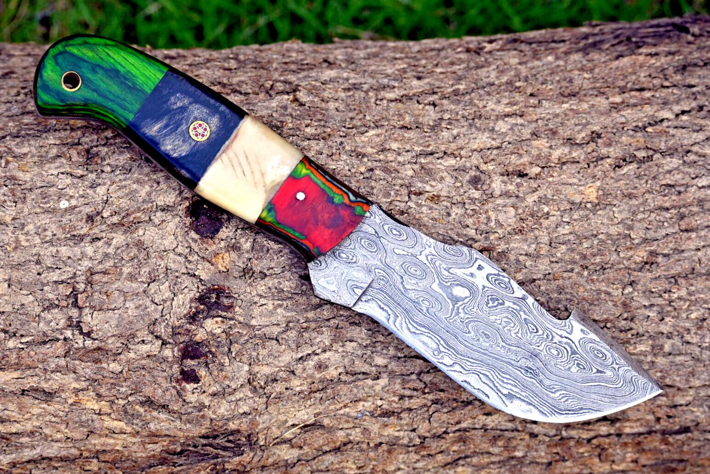 Custom Handmade Damascus Steel Tracker Knife – Full Tang Hunting, Camping & Survival with Camel Bone & Wood Handle