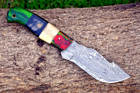 Custom Handmade Damascus Steel Tracker Knife – Full Tang Hunting, Camping & Survival with Camel Bone & Wood Handle