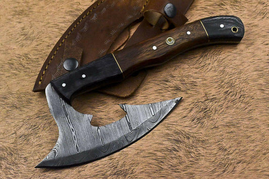 Custom Handmade Damascus Steel Walnut Wood Hunting Clever Chopper Axe Knife
