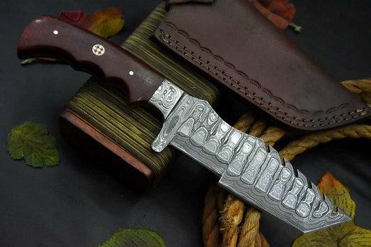 Custom Handmade Damascus Tracker Tanto Hunting Knife | G-10 Micarta Handle & Leather Sheath