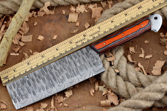 Custom Handmade Forged Damascus Steel Chef Cleaver Knife with Leather Sheath