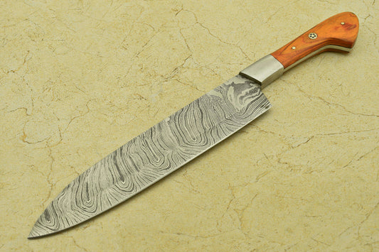 Custom Handmade Forged Damascus Steel Chef Kitchen Knife with Pakka Wood