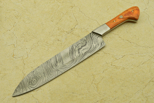 Custom Handmade Forged Damascus Steel Chef Kitchen Knife with Pakka Wood Handle – 11.75" Professional Cooking Knife