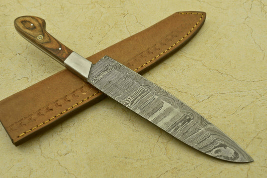 Custom Handmade Forged Damascus Steel Chef Kitchen Knife with Pakka Wood Handle – 12" Professional Knife