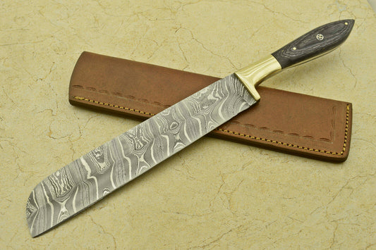 Custom Handmade Forged Damascus Steel Chef Kitchen Knife with Pakka Wood Handle – 13.25" Professional Knife